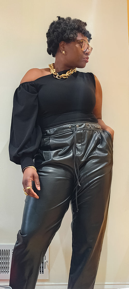 Tyra Faux Leather Joggers (Plus Size )