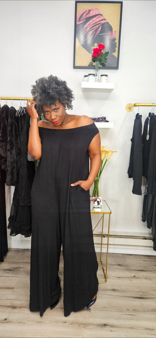 Pam G Off Shoulder  wide leg jumpsuit(PLUS)