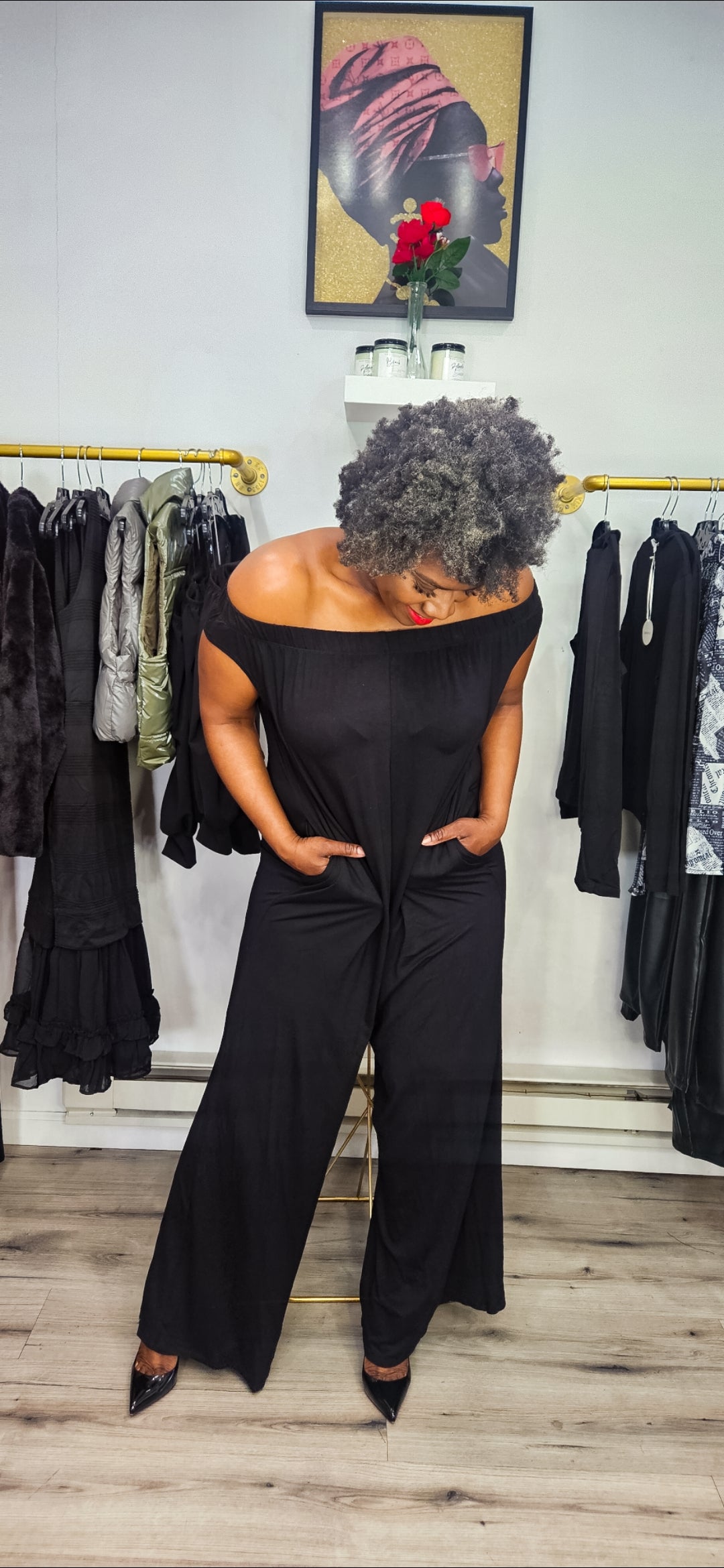 Pam G Off Shoulder  wide leg jumpsuit(PLUS)